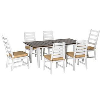 7 pc Aluminium Outdoor Dining Furniture Set With Umbrella Hole & Seat Cushion