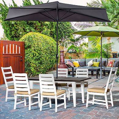 7 Pc Aluminium Outdoor Dining Furniture Set With Umbrella Hole & Seat Cushion