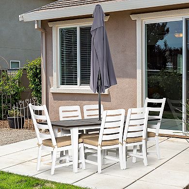 7 Pc Aluminium Outdoor Dining Furniture Set With Umbrella Hole & Seat Cushion