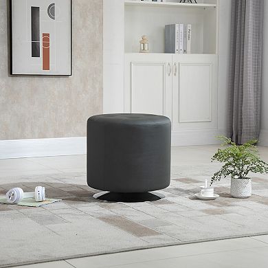 HOMCOM 360 degree Swivel Foot Stool Round PU Ottoman with Thick Sponge Padding and Solid Steel Base Grey