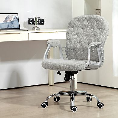 Vinsetto Vanity Middle Back Office Chair Tufted Backrest Swivel Rolling Wheels Task Chair with Height Adjustable Comfortable with Armrests Grey