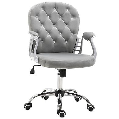Vinsetto Vanity Middle Back Office Chair Tufted Backrest Swivel Rolling Wheels Task Chair with Height Adjustable Comfortable with Armrests Grey