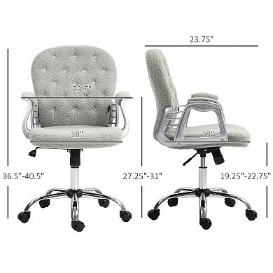 Vinsetto Vanity Middle Back Office Chair Tufted Backrest Swivel Rolling Wheels Task Chair with Height Adjustable Comfortable with Armrests Grey