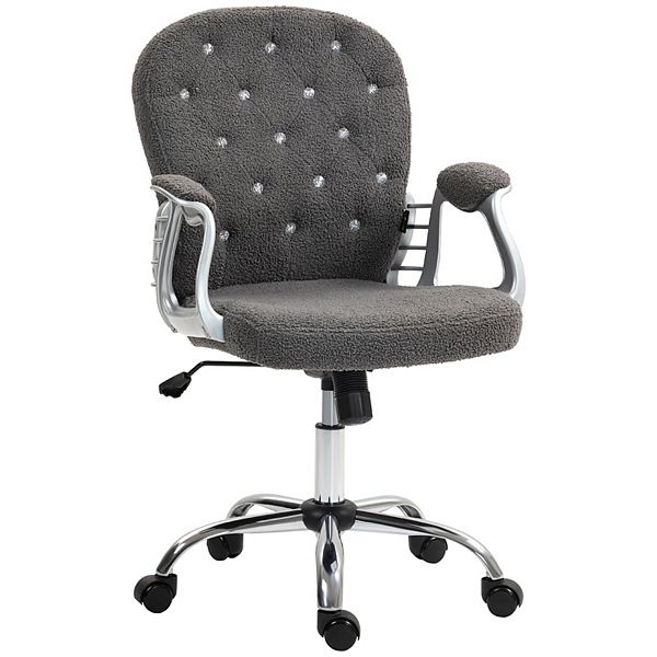 Vanity Office Chair Tufted Backrest Swivel Rolling With Height Adjustable - Dark Gray