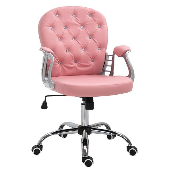 Vinsetto Button Tufted Home Office Chair With Adjustable Height Armrests - Pink