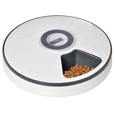 PawHut Battery Powered Automatic Feeder for Pets with Digital LED Display Timer 6 Meal Trays for Wet or Dry Cat Food Small Dog and Cat Meal Dispenser