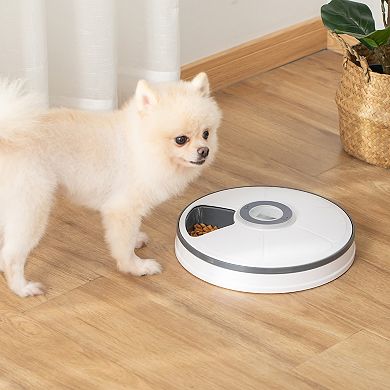 PawHut Battery Powered Automatic Feeder for Pets with Digital LED Display Timer 6 Meal Trays for Wet or Dry Cat Food Small Dog and Cat Meal Dispenser