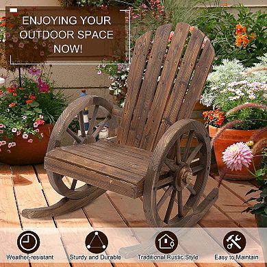 Outsunny Adirondack Rocking Chair with Slatted Design, Brown