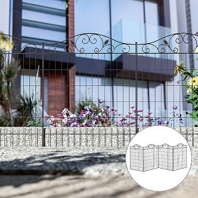 Outdoor Patio Gate With Adjustable Designed Sections For Landscaping, Black