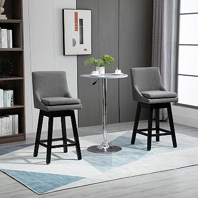 28" Set Of 2 Upholstered Swivel Bar Height Dining Room Chairs W/ Footrest