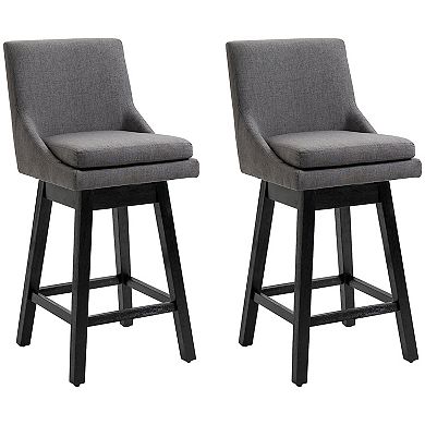 28" Set Of 2 Upholstered Swivel Bar Height Dining Room Chairs W/ Footrest