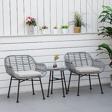 3-piece Rattan Bistro Outdoor Table & Chairs Furniture Patio Set, Garden, White