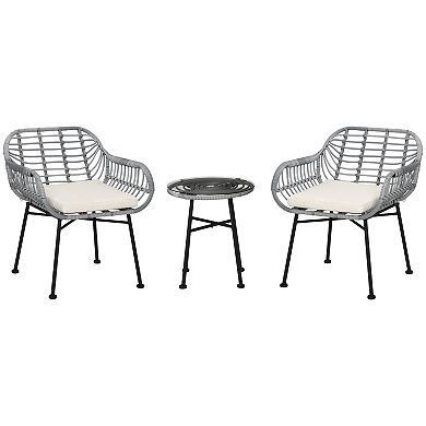 3-piece Rattan Bistro Outdoor Table & Chairs Furniture Patio Set, Garden, White
