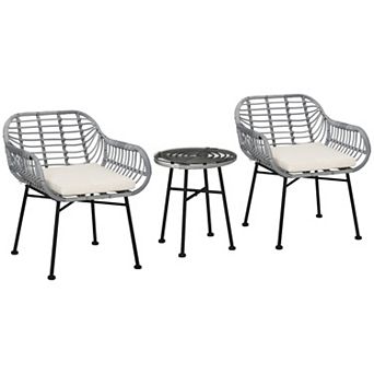 3 pc Rattan Bistro Outdoor Table & Chairs Furniture Patio Set, Garden, White