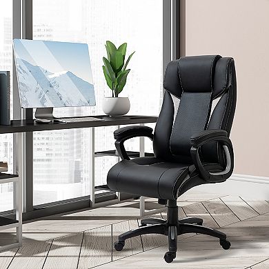 Vinsetto Ergonomic High Back Executive Office Chair with Padded Armrests Adjustable Height PU Leather Computer Desk Chair with Breathable Mesh Backrest 360 degree Swivel Rocking Feature Wheels