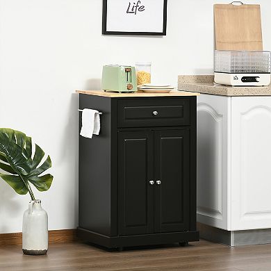 Modern Rolling Kitchen Island Storage Cart W/ Drawer & Adjustable Shelf, White