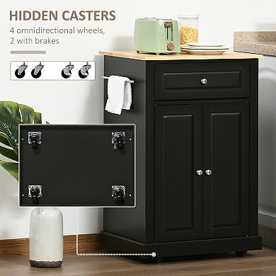 HOMCOM 36inch Mobile Kitchen Island Serving Cart w/ Cabinet & 2 Towel Racks