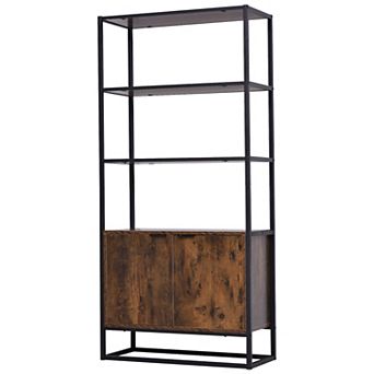 Tall Wooden Rustic 3 tier Open Space Shelving With Bottom Hutch Storage Unit