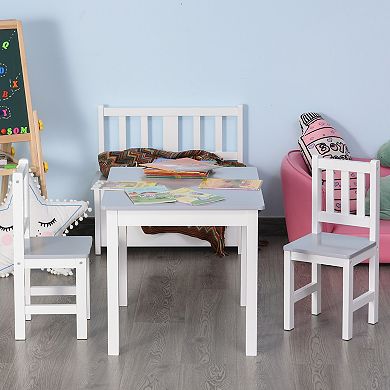 Kids Table And Chair Set For Arts, Meals, Lightweight Wood Homework Center, Grey