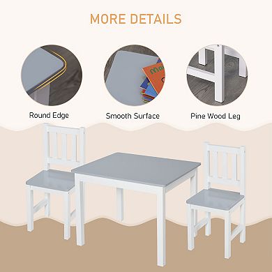 Qaba Kids 3 Piece Table and Chair Set, Gray