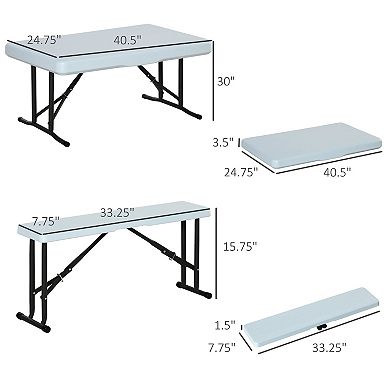 Outsunny Portable Camping Beer Table Set 3-Piece Folding Picnic Table and Bench