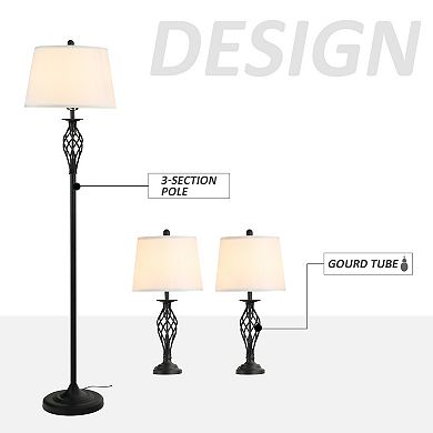 HOMCOM 3 Piece Floor Lamps with Rounded Base and Steel Pole