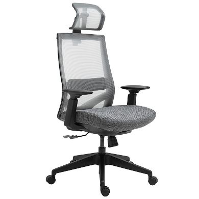 Vinsetto Mesh Fabric Home Office Task Chair with High Back Adjustable Seat Recline Headrest and Lumbar Support Grey