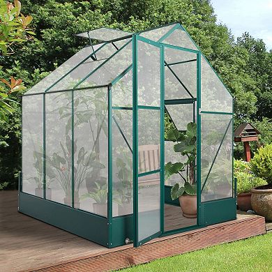 Outsunny 6' x 6' x 7' Walk in Plant Polycarbonate Greenhouse for Backyard/Outdoor with Temperature Controlled Window