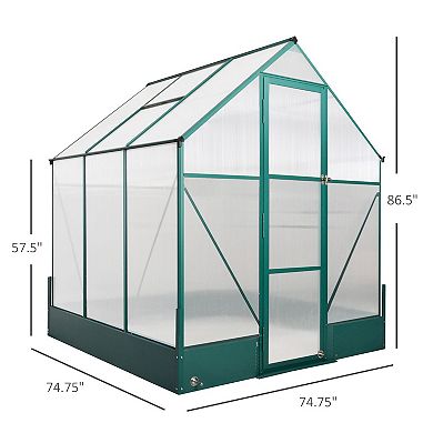 Outsunny 6' x 6' x 7' Walk in Plant Polycarbonate Greenhouse for Backyard/Outdoor with Temperature Controlled Window