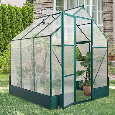 Outsunny 6' x 6' x 7' Walk in Plant Polycarbonate Greenhouse for Backyard/Outdoor with Temperature Controlled Window