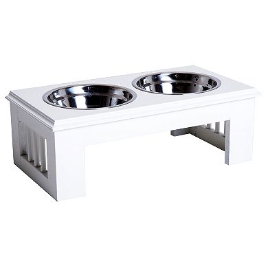 PawHut Durable Wooden Dog Feeding Station with 2 Included Dog Food Bowls and a Non Slip Base 23" Espresso