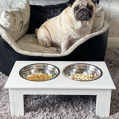 PawHut Durable Wooden Dog Feeding Station with 2 Included Dog Food Bowls and a Non Slip Base 23" Espresso