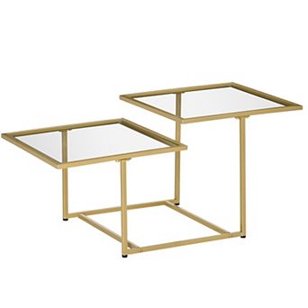 38" Glass Top Coffee Table, Small Accent Side Table W/ Metal Legs, Gold