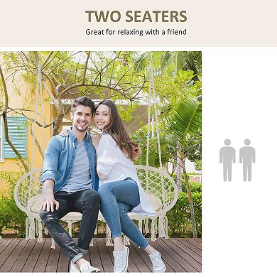 Outsunny Hanging Hammock Chair Macrame Seat for Patio Garden