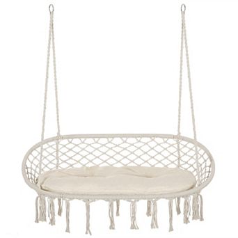 Outside Patio Swing Chair W/ Steel Frame, Built-in Armrests, & Curved Back White