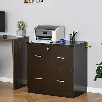 Vertical Office File Cabinet W/2 Drawers, Lock & Keys For A4 Size Papers, Walnut