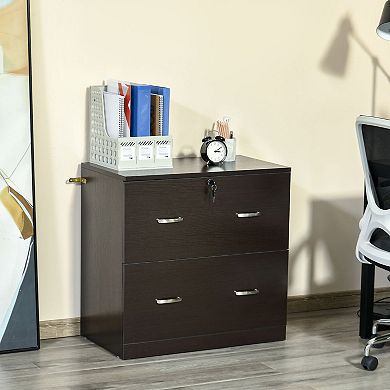 Vertical Office File Cabinet W/2 Drawers, Lock & Keys For A4 Size Papers, Walnut