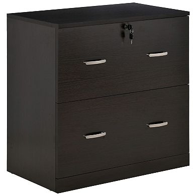 Vertical Office File Cabinet W/2 Drawers, Lock & Keys For A4 Size Papers, Walnut