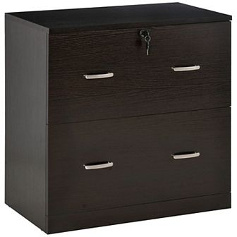 Vertical Office File Cabinet W/2 Drawers, Lock & Keys For A4 Size Papers, Walnut