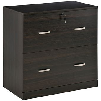 Vertical Office File Cabinet W/2 Drawers, Lock & Keys For A4 Size Papers, Walnut