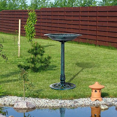 Outsunny 28'' Bird Bath Outdoor Resin Decor with Fleur De Lis Pattern Time Worn Finish