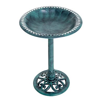 Outsunny 28'' Bird Bath Outdoor Resin Decor with Fleur De Lis Pattern Time Worn Finish