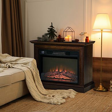 HOMCOM 31" Electric Fireplace with Dimmable Flame Effect and Mantel Freestanding Space Heater with Log Hearth and Remote Control 1400W Brown
