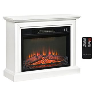 HOMCOM 31" Electric Fireplace with Dimmable Flame Effect and Mantel Freestanding Space Heater with Log Hearth and Remote Control 1400W Brown