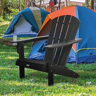Outsunny Outdoor HDPE Adirondack Deck Chair Plastic Lounger with Cup Holder High Back and Wide Seat Turquoise