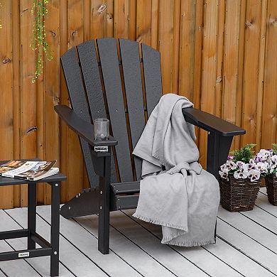 Outsunny Outdoor HDPE Adirondack Deck Chair Plastic Lounger with Cup Holder High Back and Wide Seat Turquoise
