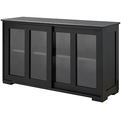 Modern Kitchen Storage Sideboard Credenza Cabinet With Sliding Glass Door, White