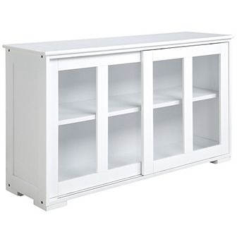 Modern Kitchen Storage Sideboard Credenza Cabinet With Sliding Glass Door, White