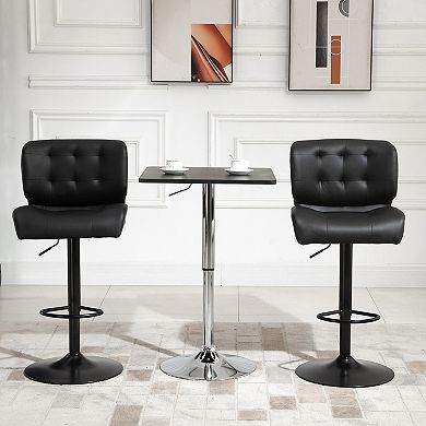 HOMCOM Bar Height Bar Stools Set of 2 with Adjustable Seat Thick Padded Cushion and Metal Footrest for Home Bar Brown