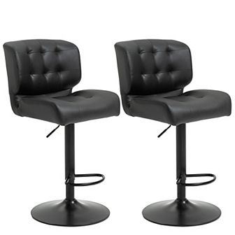 HOMCOM Bar Height Bar Stools Set of 2 with Adjustable Seat Thick Padded Cushion and Metal Footrest for Home Bar Brown